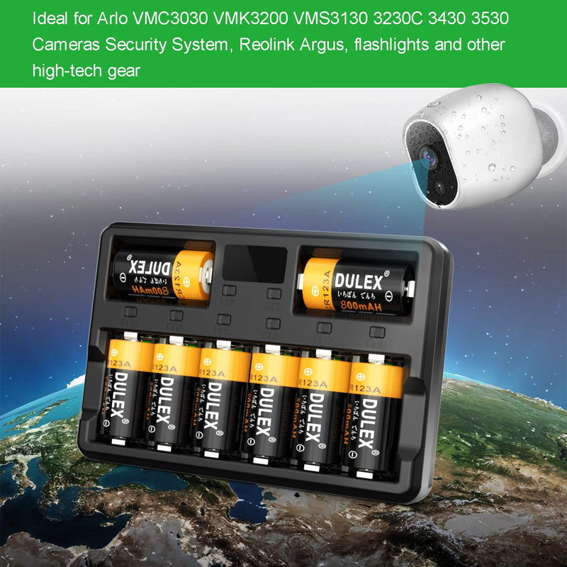 123A Arlo Batteries Rechargeable, 16-Pack 800mAH ICR17335 NiMH Batteries and CR123A Charger for Arlo VMS3130 VMC3030 VMK3200 VMS3330 3430 3530 Cameras, Alarm System, Flashlight