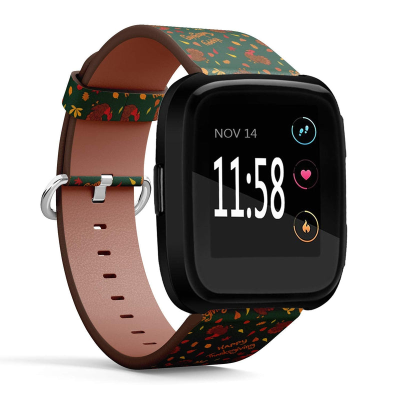 Compatible with Fitbit Versa/Versa 2 / Versa LITE - Quick Release Leather Wristband Bracelet Replacement Accessory Band - Turkey Autumn