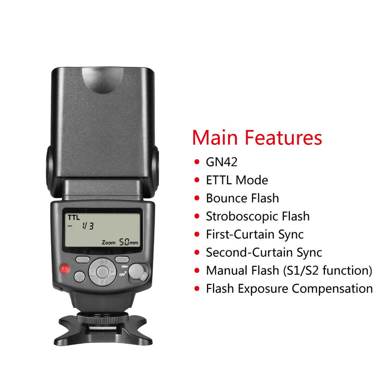 Voking VK430 E-TTL LCD Display Speedlite Shoe Mount Flash for Canon EOS 70D 77D 80D Rebel T7i T6i T6s T6 T5i T5 T4i T3i SL2 and Other EOS DSLR Cameras with Standard Hot Shoe Stand