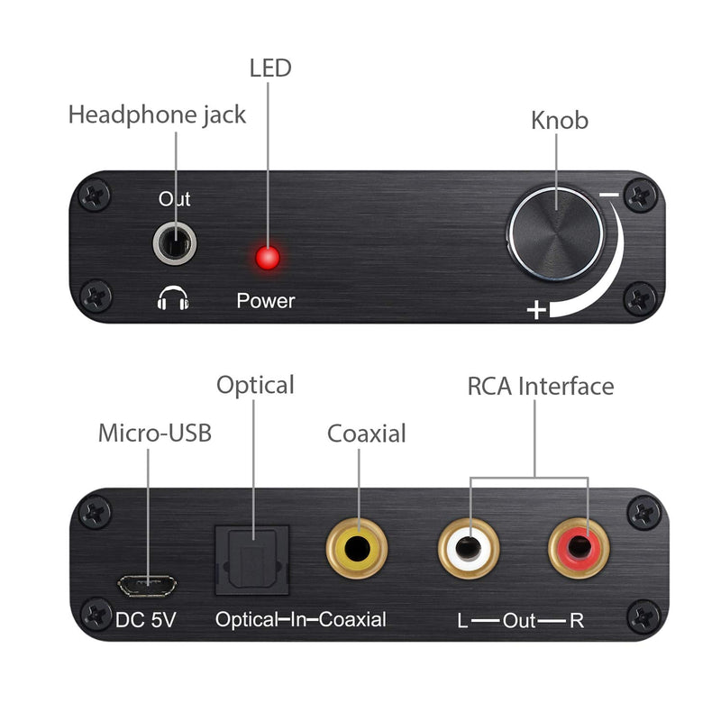 Neoteck 192kHz Digital to Analog Audio Converter Compatible with Dolby DTS/AC-3 5.1CH, Plug and Play, No Need to Set! Digital Coaxial Optical to Analog Stereo RCA L/R + 3.5mm Jack Audio Converter