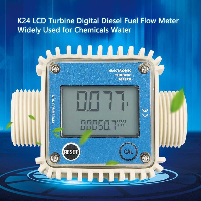 K24 LCD Turbine Digital Diesel Fuel Water Hose Flow Meter Widely Used for Chemicals Water, Blue