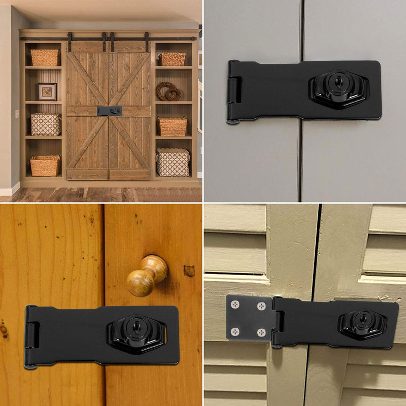 2 Pack Black Keyed Hasp Lock, 4 Inch Cabinet Locks with Keys, Keyed Locking Hasp, Safety Hasp Latches, Twist Knob Keyed Locking Hasp with Screws Keyed Different for Small Door Cabinet Drawers Boxes