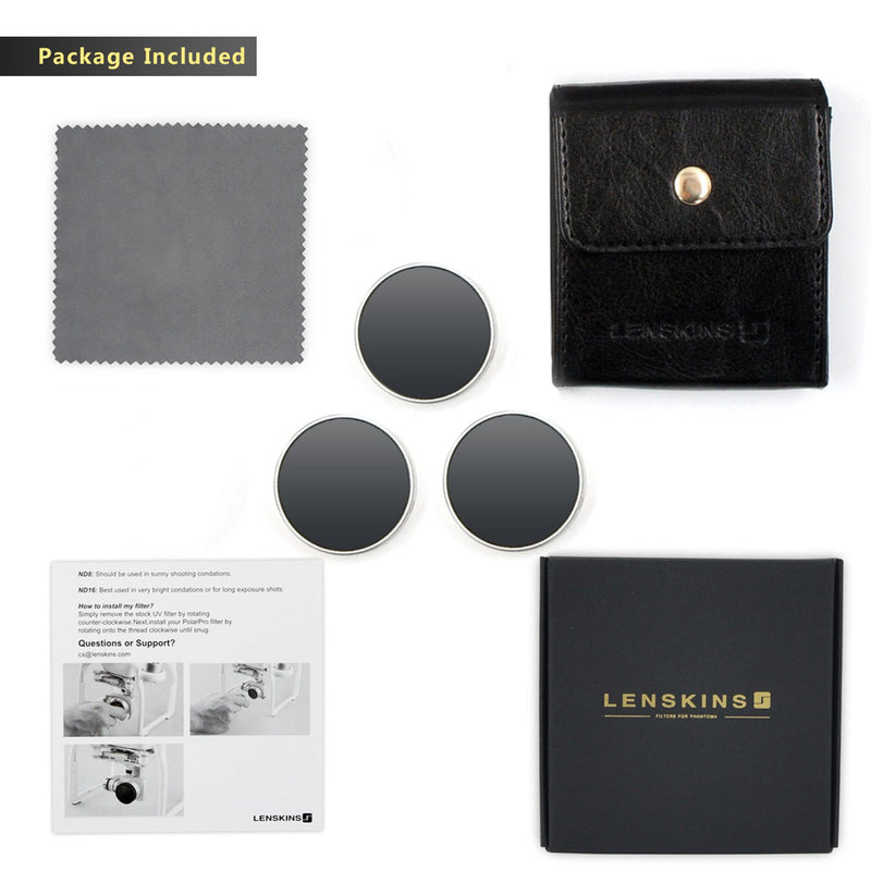 LENSKINS 3-Pack Drone MRC ND4/ ND8/ ND16 Filter for DJI Phantom 4/3 Professional/ 3 Advanced, AGC Optics, Aluminum Frame, Ultra Slim Neutral Density Filter Set with Storage Case & Lens Cloth 3 Pack-ND4/8/16