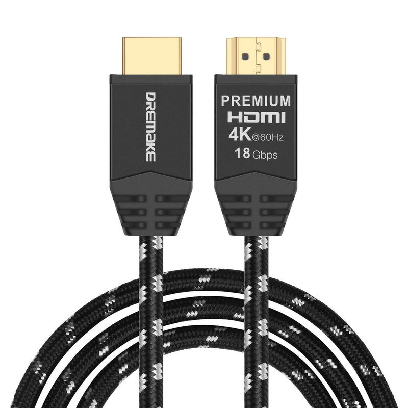 DREMAKE Premium Certified HDMI Cable, 6FT HDMI 2.0 Cable 4K UHD@60Hz,18 Gbps High Speed Support HDR, 3D, ARC & Ethernet Channel Black