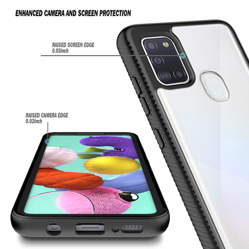 E-Began Case for Samsung Galaxy A21s (Not Fit A21), Full-Body Protective Rugged Bumper Cover with Built-in Screen Protector, Shockproof Impact Resist Durable Phone Case -Black Black