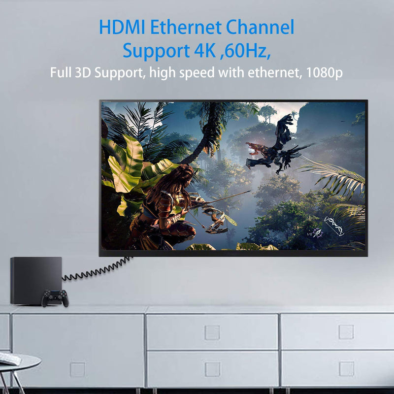 [AUSTRALIA] - Duttek Micro HDMI to Standard HDMI Cable, Micro HDMI to HDMI Coiled Cable, Extreme Slim Right Angled Micro HDMI Male to HDMI Male Coiled Cable for 1080P, 4K, Ultra HD, 3D (1.2M/4FT) Right Angled 1.2M 