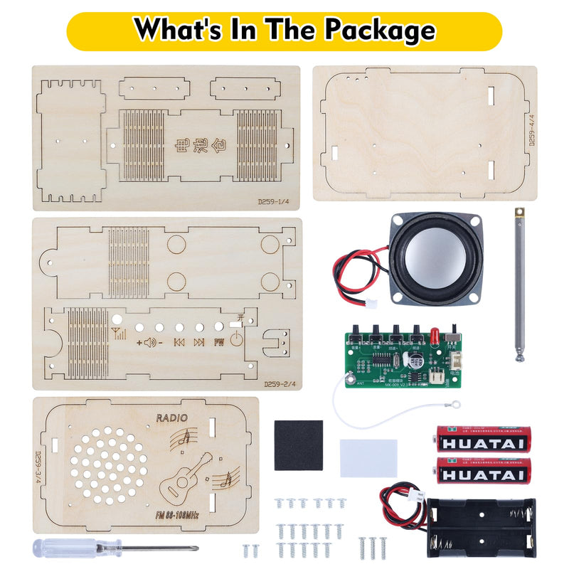 FM Radio Kit, Icstation DIY Wooden Radio Kit Assembly Projects for Adults FM 88-108MHZ Radio with Battery Assembly Kit for School Student STEM Learning Teaching