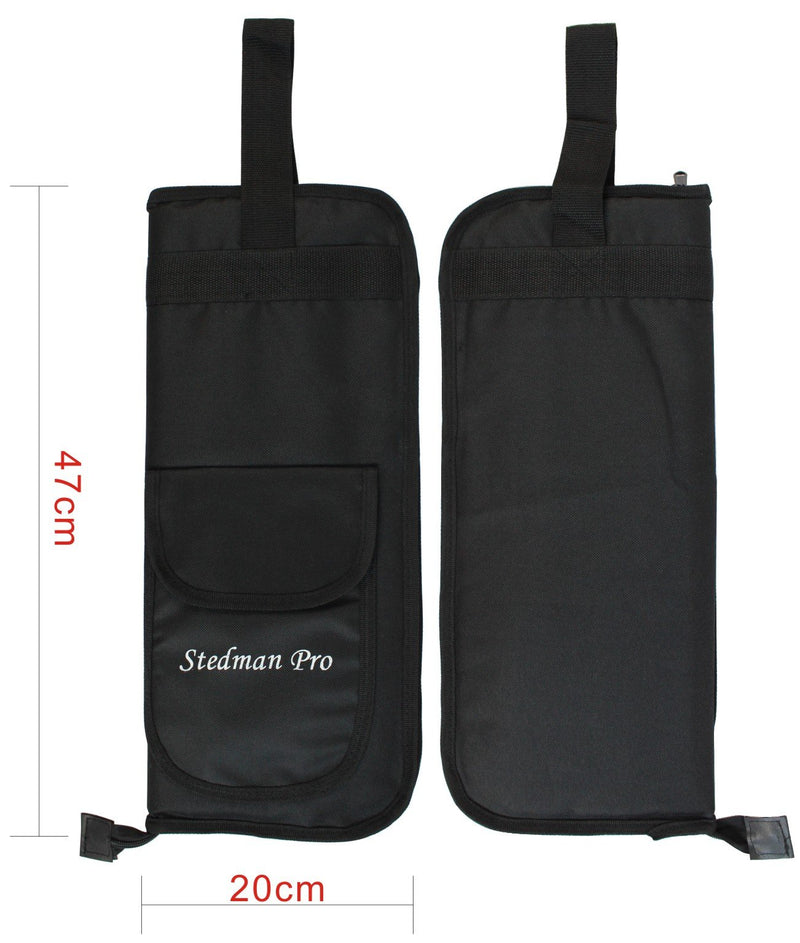 YMC DSB10-BK 10mm Foam Drum Stick Bag Holder Mallet Bag Drumstick Bag with A Drum Key -Black Black