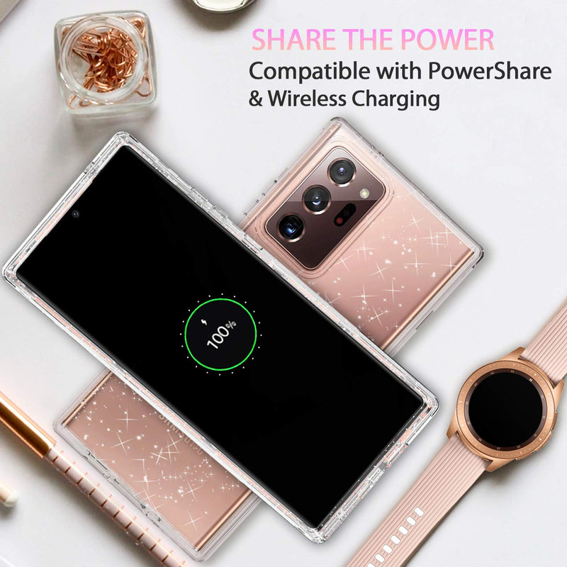 Coolwee Crystal Glitter Full Protective Case for Galaxy Note 20 Ultra 5G Heavy Duty Hybrid 3 in 1 Rugged Shockproof Women Girl Transparent for Samsung Galaxy Note 20 Ultra Shiny Clear Bling Sparkle Crystal Bling
