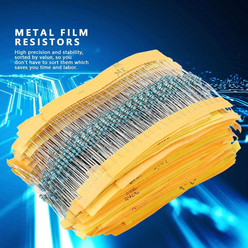 YWBL-WH Resistance,2000PCS 1/4W Resistors,100 Values 1ohm~1M Metal Film Resistors Assortment Components Kit Set