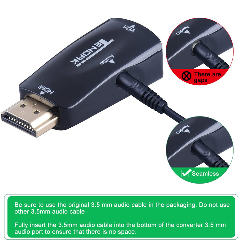 Tendak Gold-Plated Active HD 1080P HDMI to VGA Converter Adapter Dongle with 3.5mm Audio for Laptop PC Projector HDTV PS3 Xbox STB Blu-ray DVD
