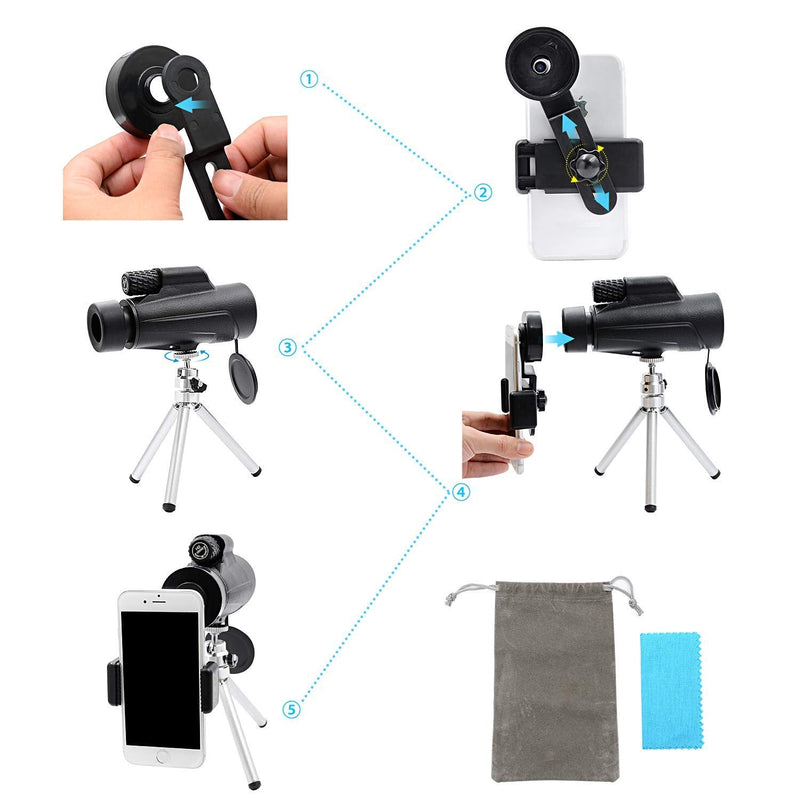 Monocular Telescope,12x50 High Defination Monocular with Smartphone Holder & Tripod for Adults Kids Scope Bird Watching Hunting Camping Hiking Travel Scenery