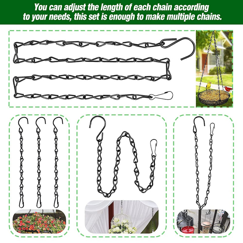 Tosuced Hanging Chains for Bird Feeders (156 Inches), Ceiling Hooks for Hanging Plants, Billboards, Chalkboards, Planters and Decorative Ornaments(Black)