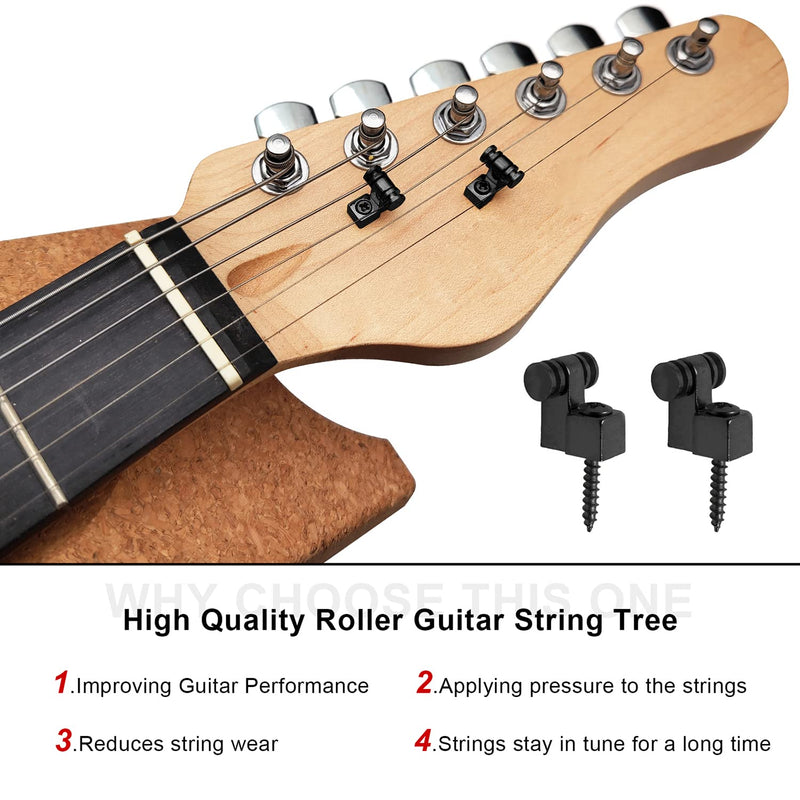 MAXCHEER Roller Guitar String Trees Guides Retainer for Fender Strat Stratocaster Tele Telecaster Electric Guitar，Pack of 4 (Black) Black