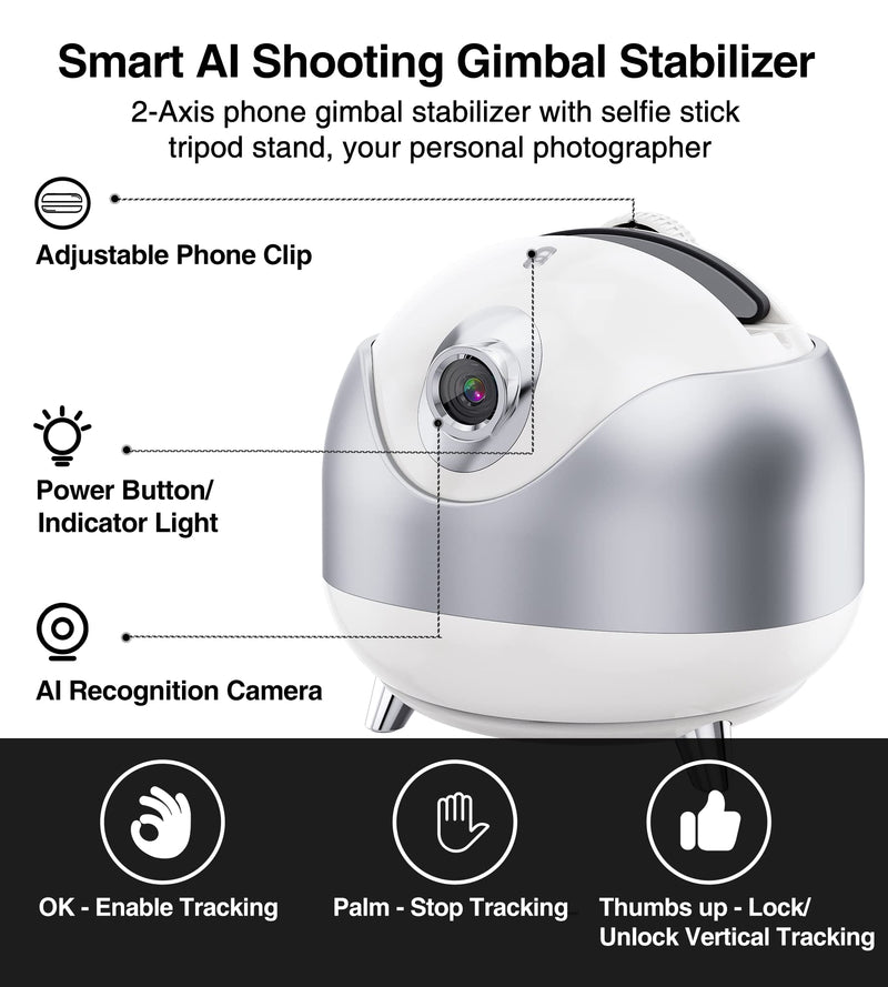 [AUSTRALIA] - iyesku Auto Face Tracking Tripod 360 Rotation, Youtube Starter Influencer Vlogging Kit Moving Tripod for iPhone Content Creator Essentials AI Auto Tracking Phone Holder Tiktok 360 Camera Stand (White) White 