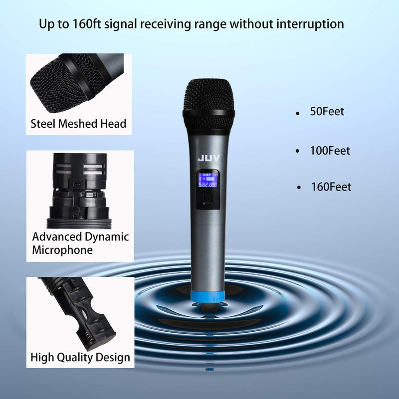 [AUSTRALIA] - JUV Wireless karaoke Microphone system,UHF Dual Handheld Pa Microphones with Mini Receiver,160ft Range,Professional Dynamic Cordless mic,sing and speake on Church/Home/Business Meeting,PA System 