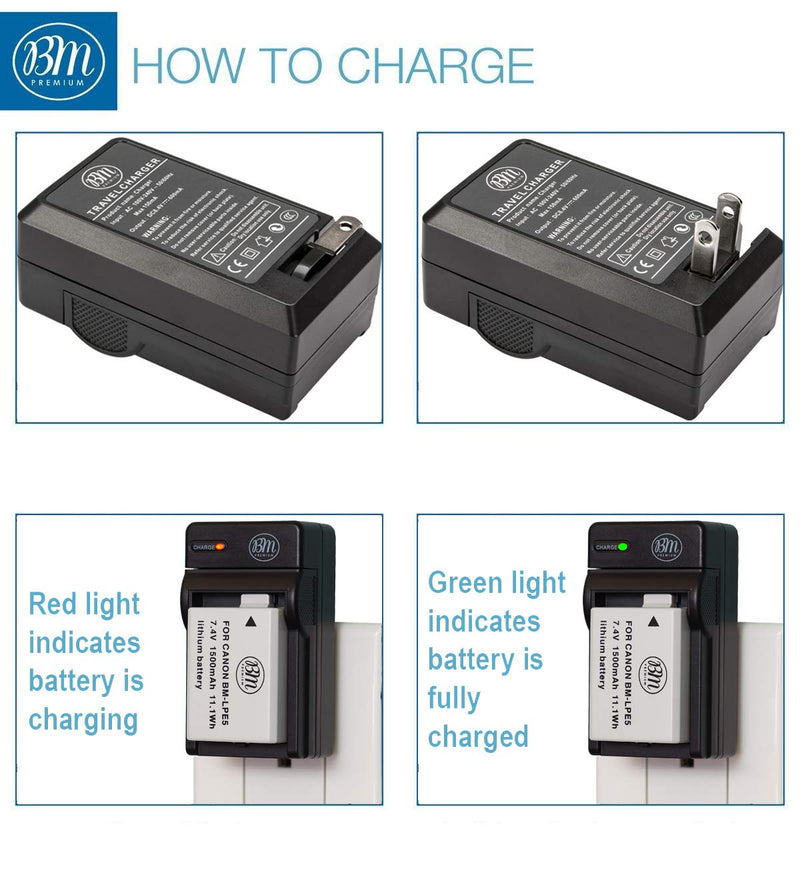 BIG MIKE'S ELECTRONICS BM Premium 2 Pack of LP-E5 Batteries and Battery Charger Kit for Canon EOS Rebel XS, Rebel T1i, Rebel XSi, 1000D, 500D, 450D, Kiss X3, Kiss X2, Kiss F Digital SLR Camera