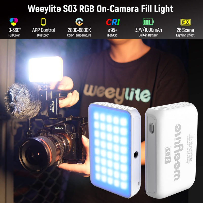 RGB LED Video Light, App Control Portable Pocket LED On Camera Light 360° Full Color RGB Photography Lighting, Rechargeable LED Video Panel Light with CRI 95+ 2800-6800K for Portrait/Vlog/YouTube White
