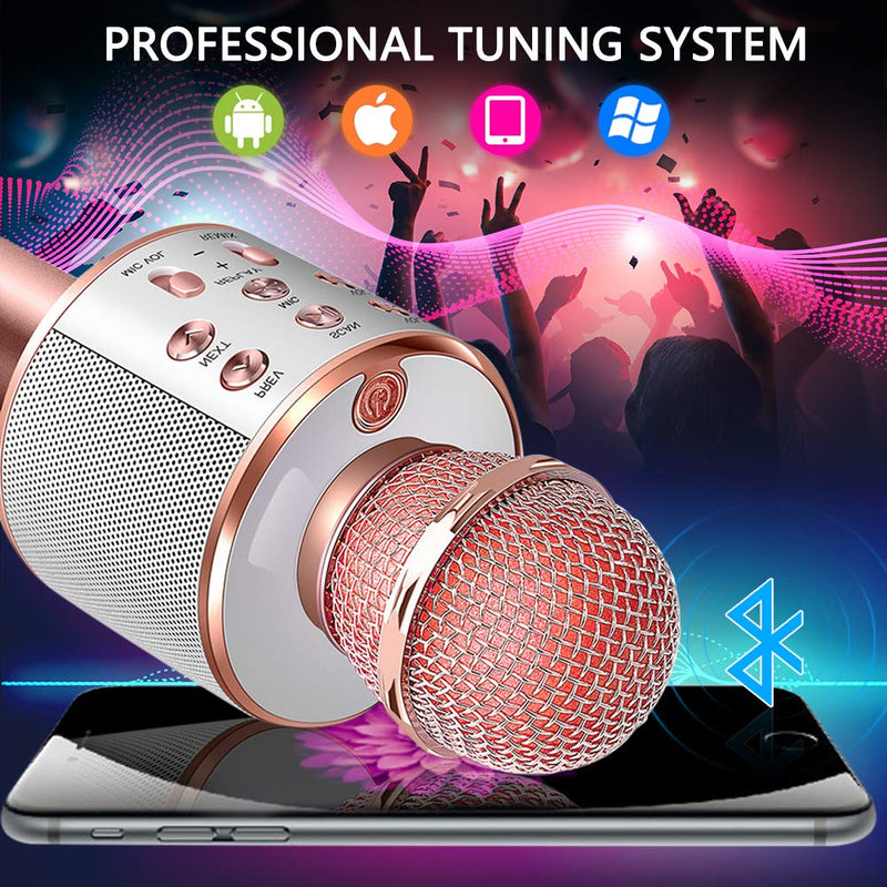 SunTop Wireless Karaoke Bluetooth Microphone, Bluetooth Karaoke Wireless Microphone Handheld Portable Karaoke Player Compatible with Android & iOS Devices for Home KTV/Party/Kids Singing Rose Gold