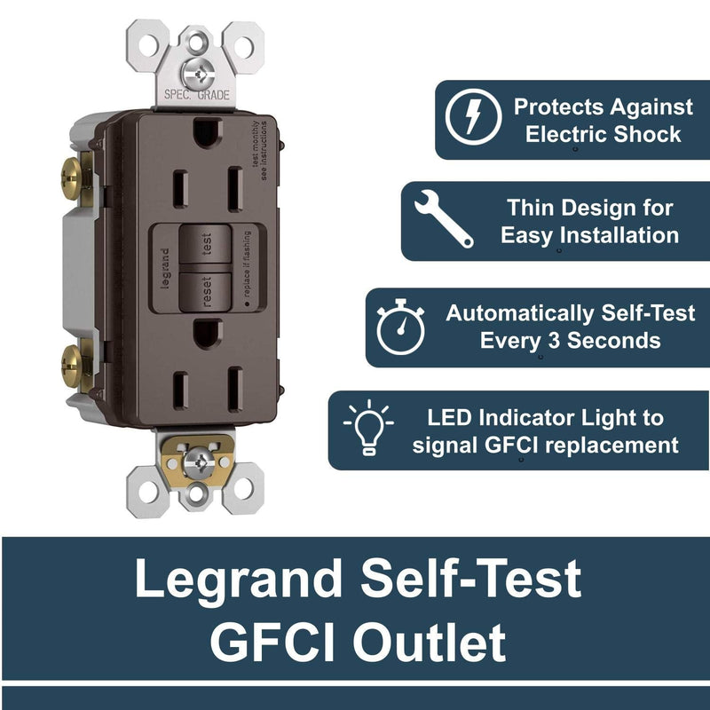 Legrand radiant Self-Test GFCI Outlet, Brown, 20 Amp, 2097CCD12