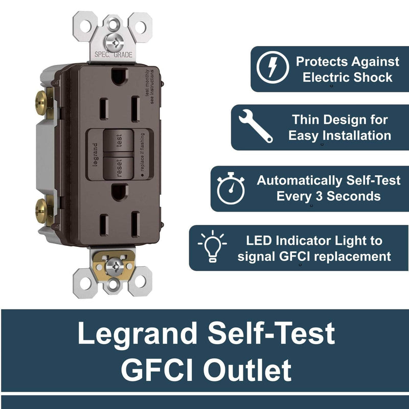 Legrand radiant Self-Test GFCI Outlet, Brown, 20 Amp, 2097CCD12