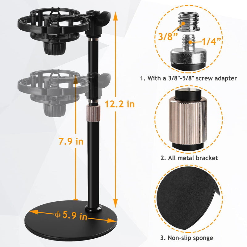 Desktop Mic Stand with Shock Mount, Foam Windscreen, Adjustable Microphone Stand with Pop Filter Shockmount Reduces Vibration Noise Table holder for Razer Seiren Mini USB Streaming Microphone Frgyee