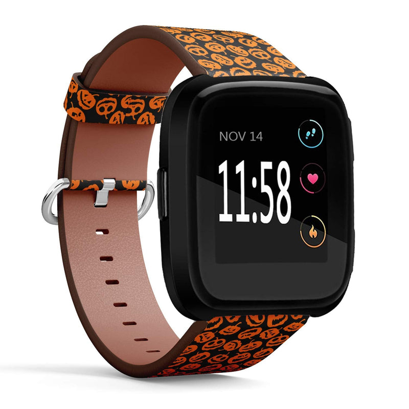 Compatible with Fitbit Versa/Versa 2 / Versa LITE - Quick Release Leather Wristband Bracelet Replacement Accessory Band - Halloween Holiday