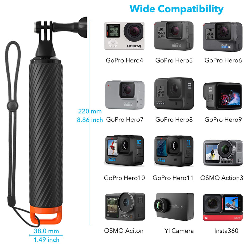 Homeet Handler Floating Hand Grip for GoPro, 2023 Upgraded Underwater GoPro Hand Stick Monopod Pole Compatible with GoPro Hero 11/10/9/8/7/6/5/4, DJI OSMO Action Cameras, with 1/4" Screw, Orange 2023 NEW Hand Grip