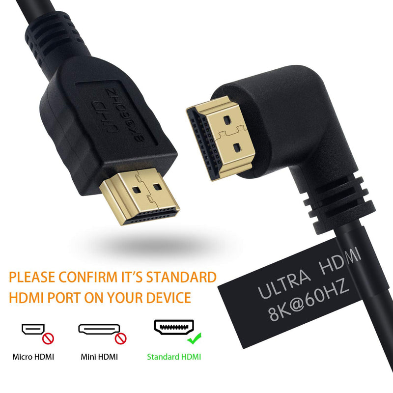 Poyiccot 8K HDMI 2.1 Cable 6feet，8K HDMI 48gbps 90 Degree Left Angle HDMI Male to Male HDMI 2.1 Cable with 8K 60Hz Video and 3D HDR for TV/Xbox /PS4 /PS5(M/M Left) 8k HDMI Left Angle Cable