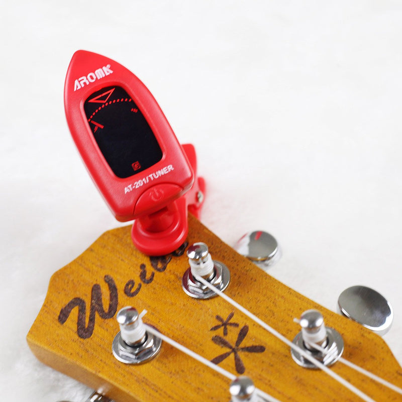 Guitar Tuner Ukulele Tuner Clip on for Ukelele Bass Violin Instrument Chromatic Tuning, 360 Degree Rotating Battery Included, Auto Power Off (Red-1) Red