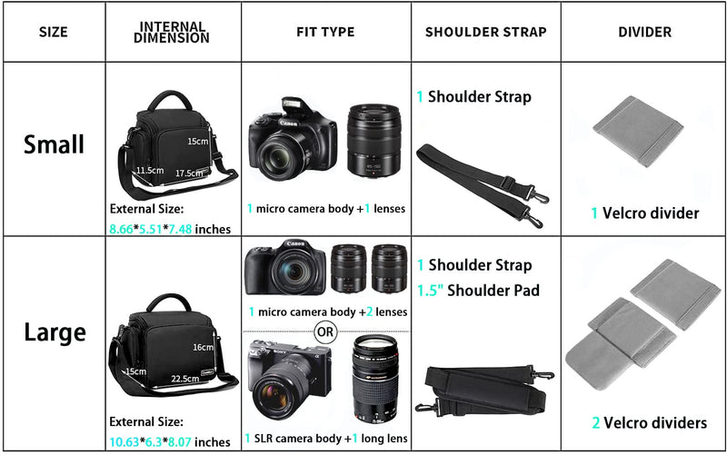 Cwatcun Shoulder Camera Bag Water Resistant Camera Bag Case for Nikon Canon Sony Pentax Olympus Panasonic Samsung Mirrorless SLR DSLR Photography Lens Accessories Large Black 1.0 BLACK L