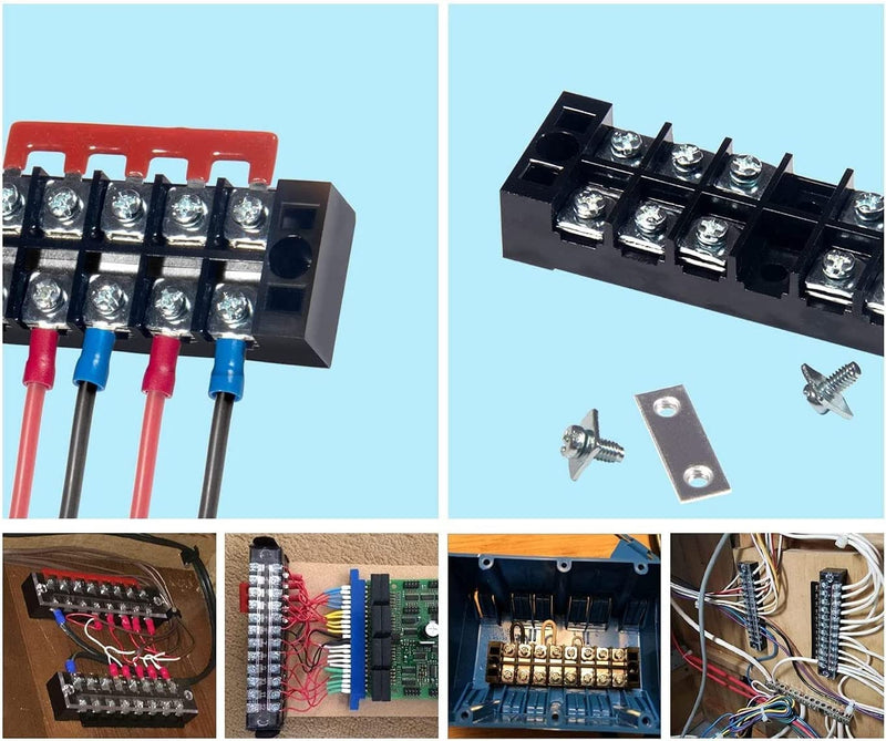 Fielect 2Pcs 3 Positions Dual Row 600V 100A Screw Terminal Strip Block with Cover Pre-Insulated Electric Terminals Barrier Strip Block, TC-1003 TC-100A/3P 2Pcs