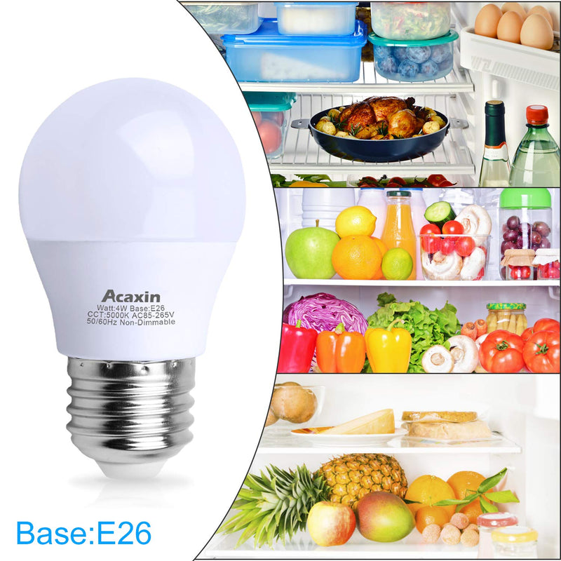 LED Refrigerator Light Bulb 4W 40Watt Equivalent, Acaxin Waterproof Frigidaire Freezer LED Light Bulb IP54, 120V E26 Daylight White 5000K 400 Lumen, Energy Saving A15 Appliance Fridge Bulbs, 2 Pack