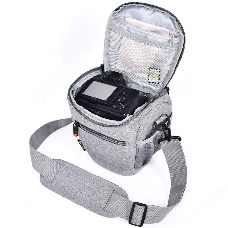 FOSOTO Compact DSLR Camera Bag Shoulder Crossbody Case Compatible for Canon EOS Rebel T6 T7 T8i T100 SL3 XTi 4000D 2000D Nikon D5600 D3400 D3500 Pentax K-70 Olympus E-M10 with Waterproof Rain Cover
