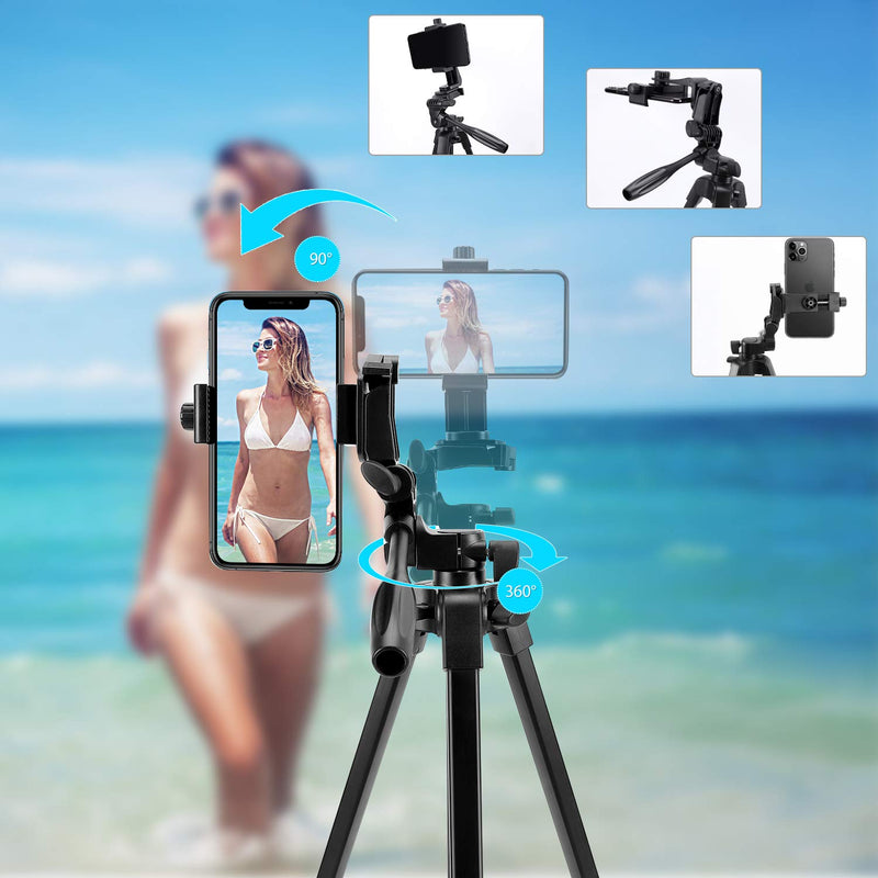 iPhone Tripod, 54" Lightweihgt Travel Tripod with Phone Holder Adapter/Bluetooth Remote/Carry Bag for Selfie, Video, Live Stream, Vlogging, Facebook, Tiktok (Black)