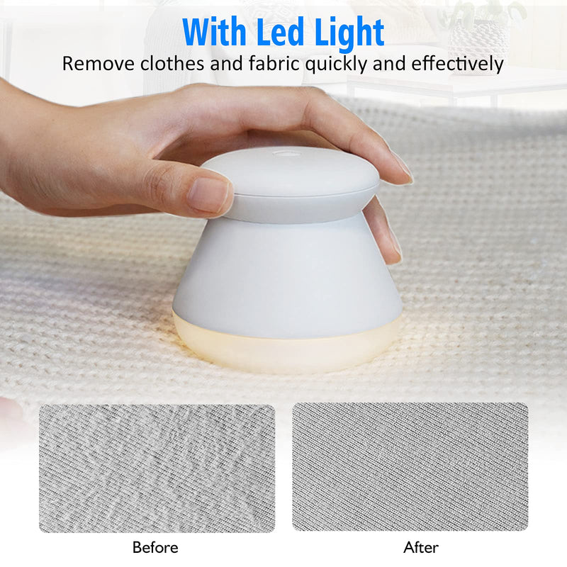 Lint Remover, Uluker Rechargeable Fabric Shaver Lint Shaver Sweater Shaver Clothes Fuzz Remover Depiller with 6-Leaf Blades for Clothes and Furniture - Battery Operated (White) White+light