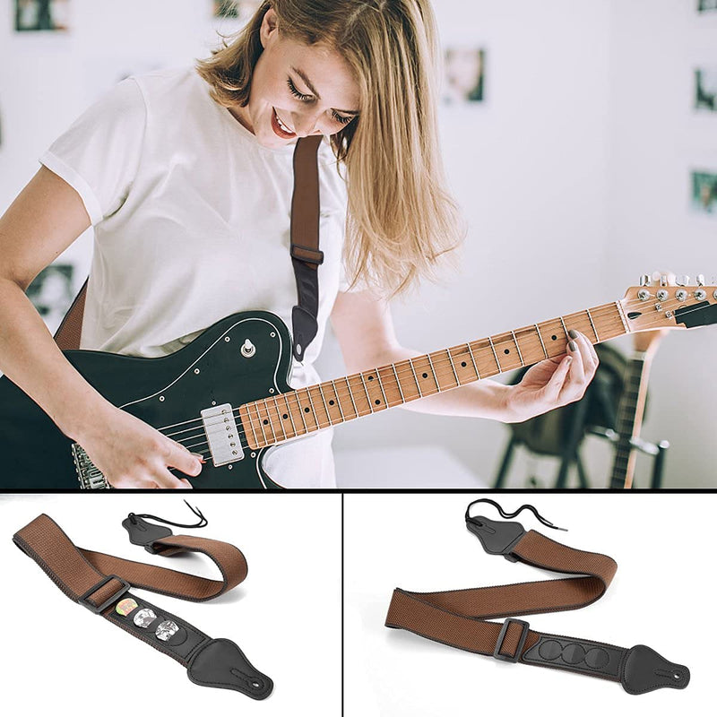 Guitar Strap With 3 Pick Pockets,Extra 5 Picks,Adjustable For Bass,Electric,Acoustic Guitars