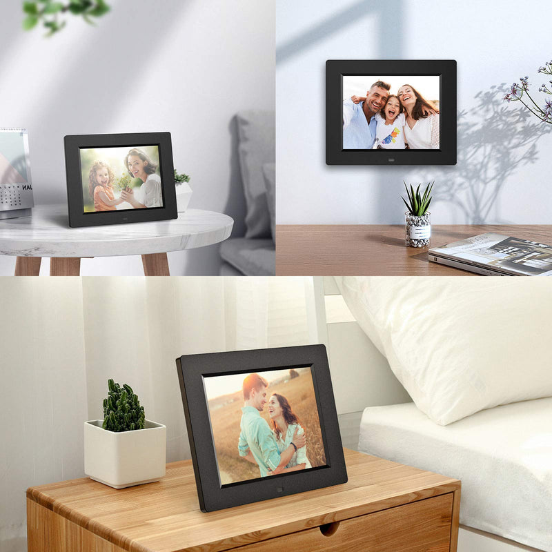 RDF Digital Picture Frame,8 Inch LED Backlit Photo Frame with Auto Slideshow,Support Videos/Music/Calendar/Clock,Multilingual Selection,with USB/SD Card Slot,The Best Gift Choice(8inch Black)
