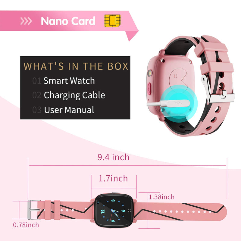 Kids Smart Watch for Boys Girls - Kids Smartwatch with Call 7 Games Music Player Camera SOS Alarm Clock Calculator 12/24 hr Touch Screen Children Wrist Watch for Kids Age 4-12 Birthday Gifts (Pink) Pink