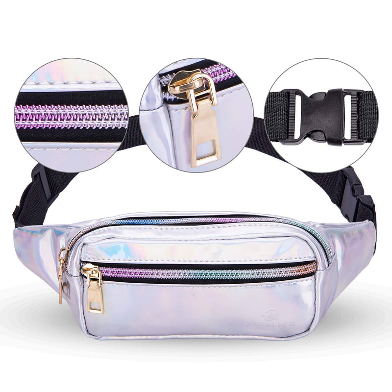 LIVACASA Fanny Packs for Women Man Waterproof Waist Pack for Men Sports Outdoor Running Cycling Silver