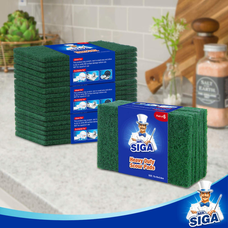 MR.SIGA Heavy Duty Scouring Pads, Household Scrubber for Kitchen, Sink, Dish, 24-Pack, 3.9 x 5.9 inch (10 x 15 cm), Green 24 Scouring Pads