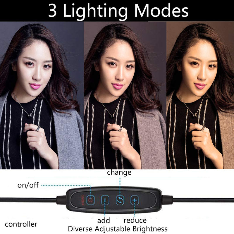 MOUNTDOG 6” Selfie LED Ring Light with Stand Circle Lighting Remote Control for Make-up/YouTube Video/Live Streaming Dimmable 3 Light Modes Mini Desktop 6 Inch black-white
