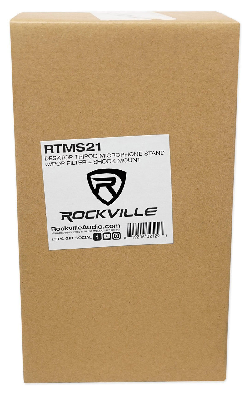 Rockville RTMS21 Desktop Tripod Microphone Stand with Pop Filter + Shock Mount Desktop w/Dynamic Shockmount