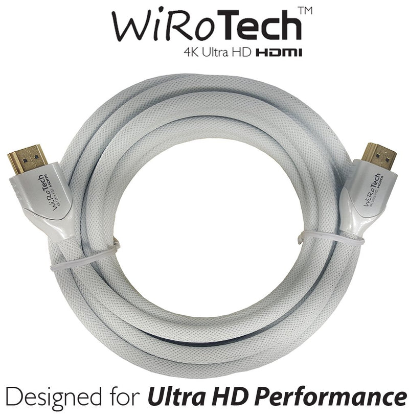 WiRoTech HDMI Cable 4K Ultra HD with Braided Cable, HDMI 2.0 18Gbps, Supports 4K 60Hz, Chroma 4 4 4, Dolby Vision, HDR10, ARC, HDCP2.2 (15 Feet, White) 15 Feet