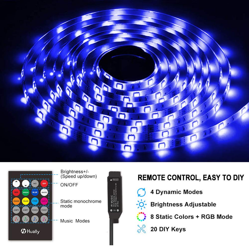 LED Strips Lights, Hually 3M /9.8ft TV Backlight USB Powered, 5050 RGB Led Light Strip with 4 Dynamic & Sync with Music Lighting Mode for 40 to 60 Inch HDTV, PC Monitor, Home, Kitchen Christmas Party