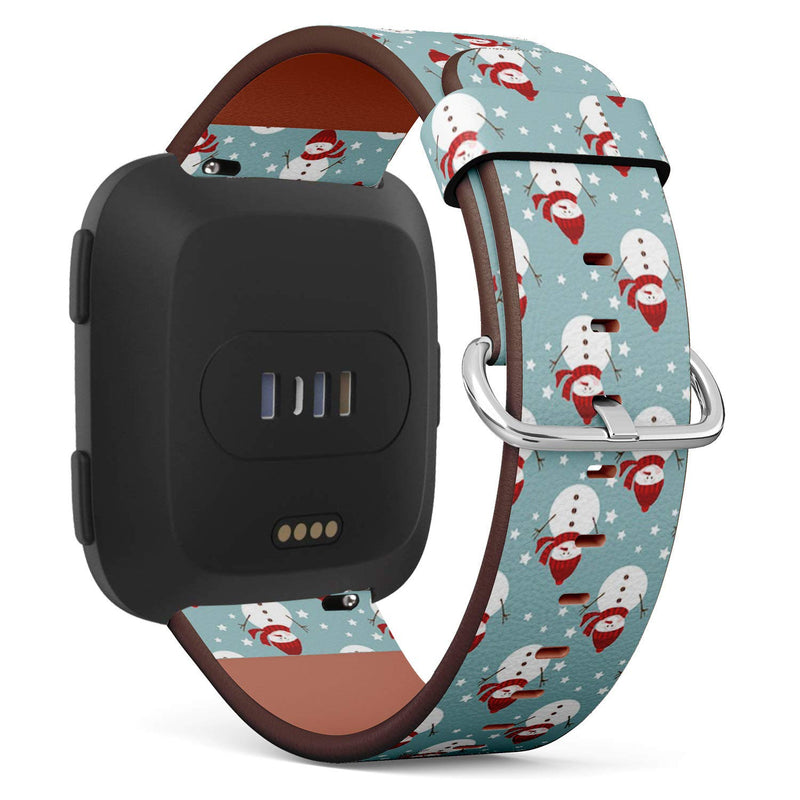 Compatible with Fitbit Versa, Versa 2, Versa Lite, Leather Replacement Bracelet Strap Wristband with Quick Release Pins // Snowman