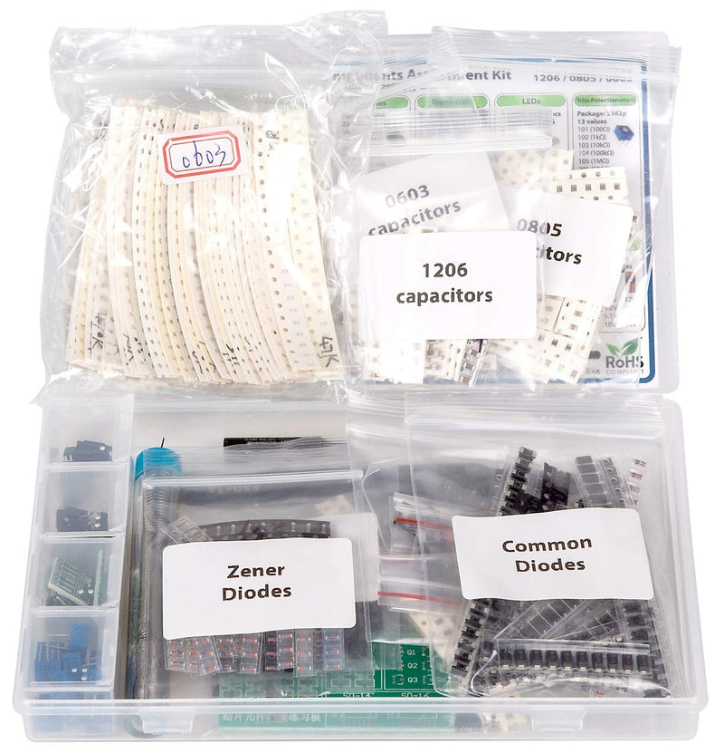 2900 pcs SMD 1206 0805 0603 Component Assortment, Resistor, Capacitor, Diode, Transistor, OpAmp, IC, Solder, PCB, SMT Soldering Assorted Kit