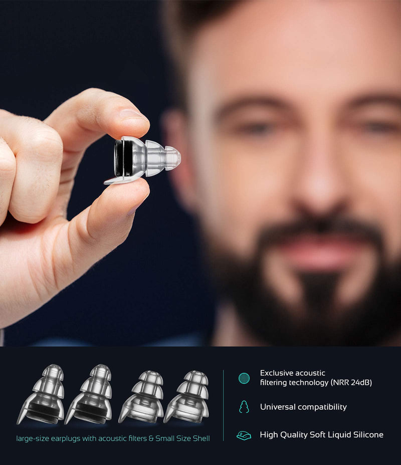 High Fidelity Concert Earplugs, Reusable Musicians Ear Plugs, 24dB Advanced Filter Technology Ear Protection for Music Festivals, DJs, Musicians Black