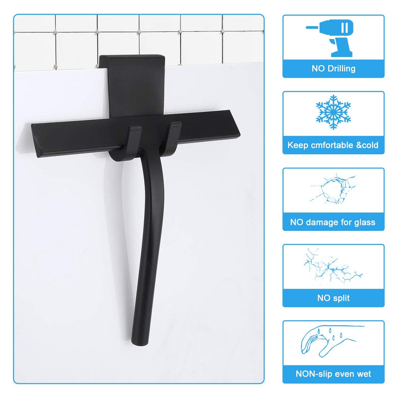 Anlynwooh Shower Squeegee,Matte Black 9-inch,Stainless Steel Core. Streak-Free Cleaning, No Squeak Noises,Silicone Rubber Squeegees for Shower Glass Door, Shower Cleaner,Glass Wiper. Black+1 Hook