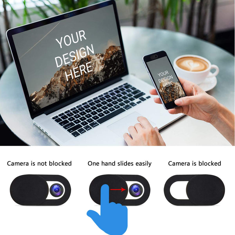 ESSSHOP Black Webcam Cover Slide Cute - Phone Camera Blocker - Webcam Privacy Cover - Fits Most iMac, iPhone, Computer, MacBook Pro, MacBook Air, Surface Pro, Cell Phones (3 Pack) Black & 3pack